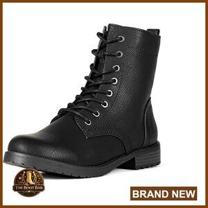 Lace-Up Combat Boots with Memory Foam Insole, Lug Sole, Inside Zipper